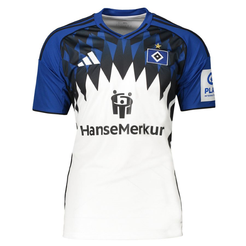 Hamburger SV Maglia Casa 2025/26 Bianco Con Grafica Zig-Zag Blu E Nera